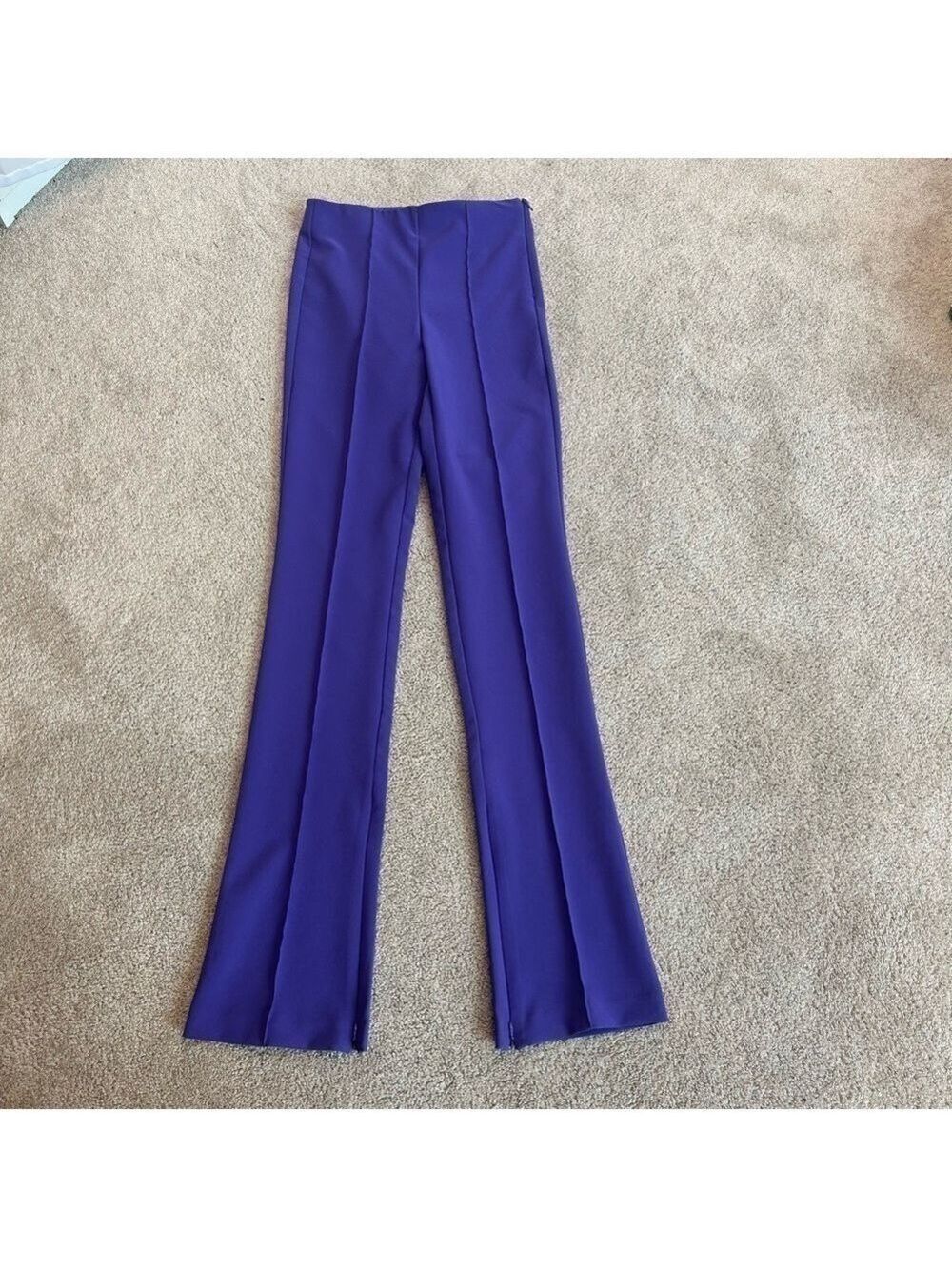 Zara grape purple stretchy high waist flared zipper ankle hem trouser pants NWT